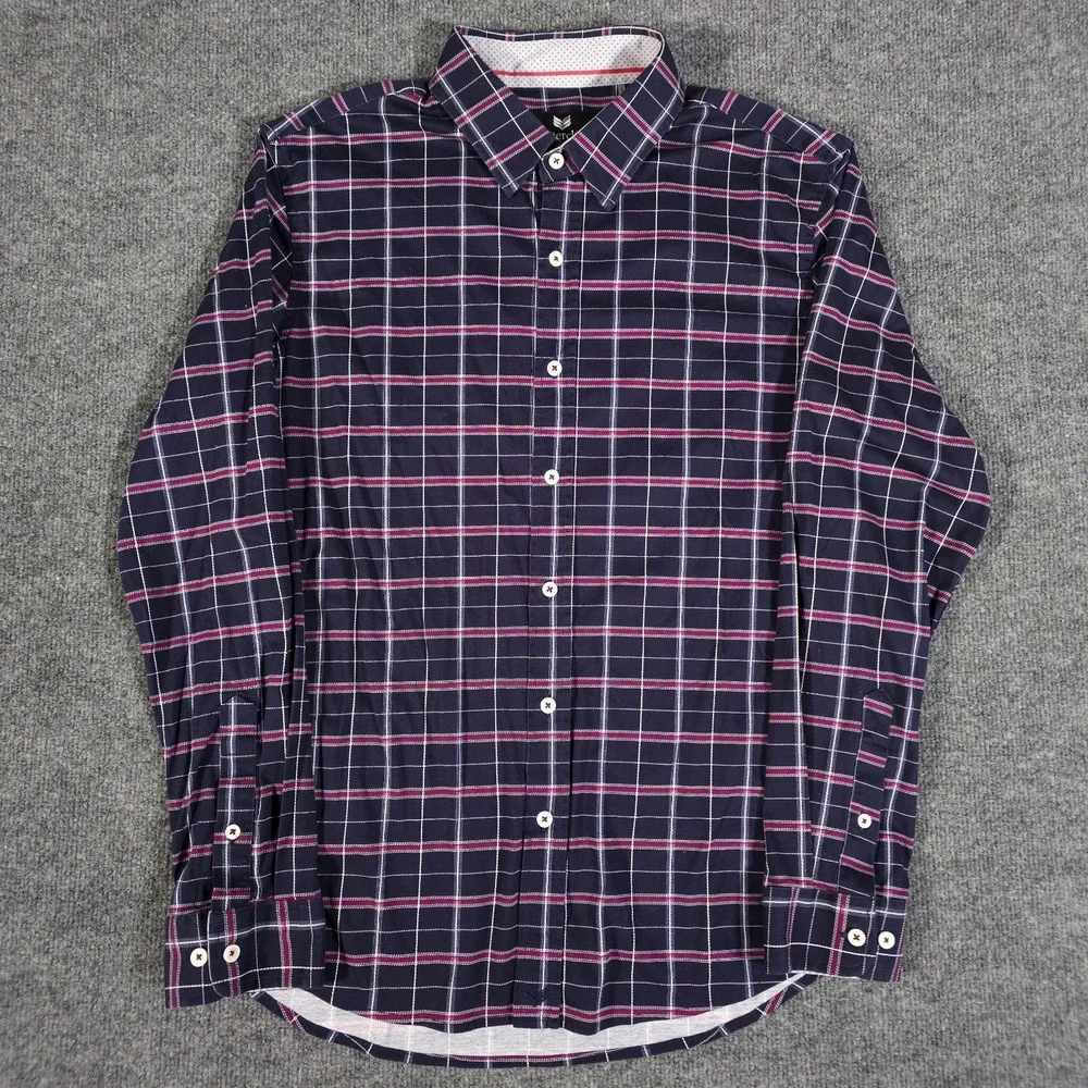 Butter Cloth Mens Large Long Sleeve Flip Cuff Geometric Shirt Red Blue Button Up